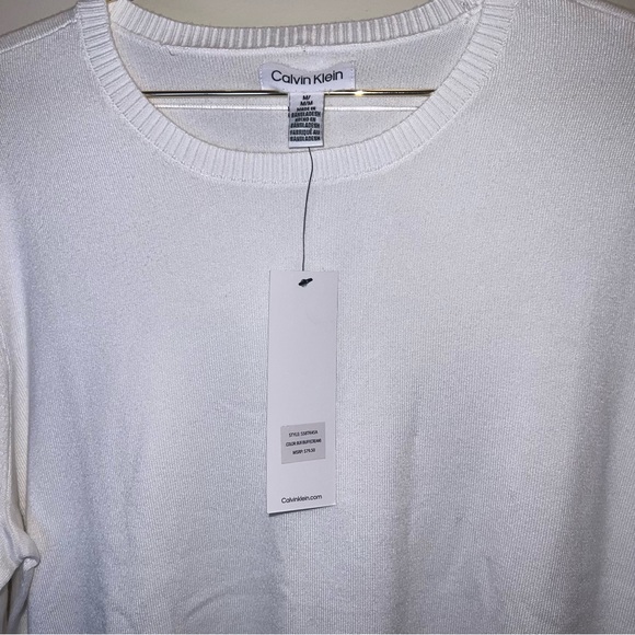 Calvin Klein White Knit Crewneck Sweater Medium NWT - Picture 4 of 9